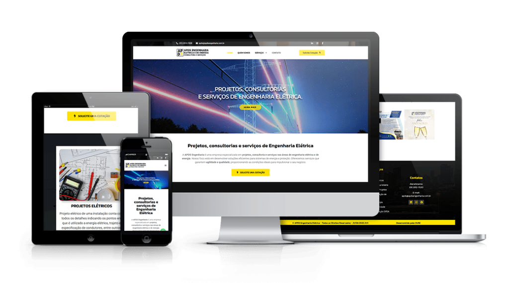 Mockup mostrando um projeto de criação de sites WordPress da OUSE WEB em múltiplos dispositivos.