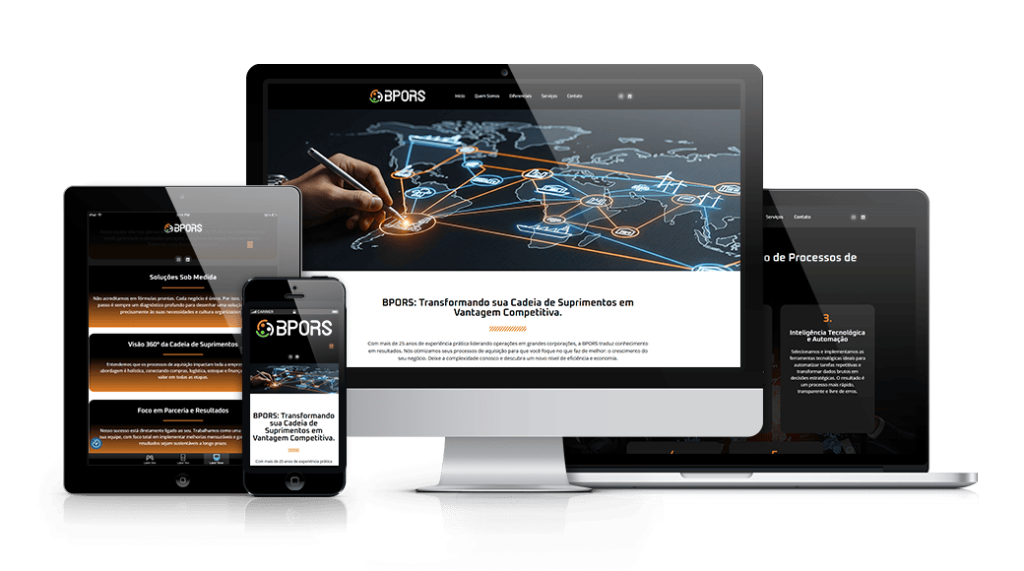Mockup mostrando um projeto de criação de sites WordPress da OUSE WEB em múltiplos dispositivos.