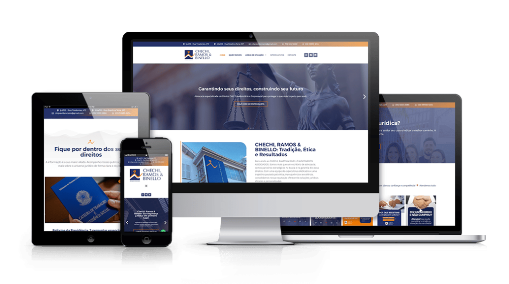 Mockup mostrando um projeto de criação de sites WordPress da OUSE WEB em múltiplos dispositivos.