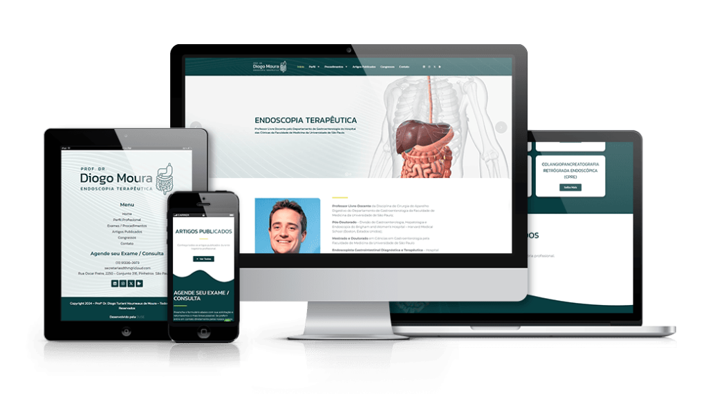 Mockup mostrando um projeto de criação de sites WordPress da OUSE WEB em múltiplos dispositivos.