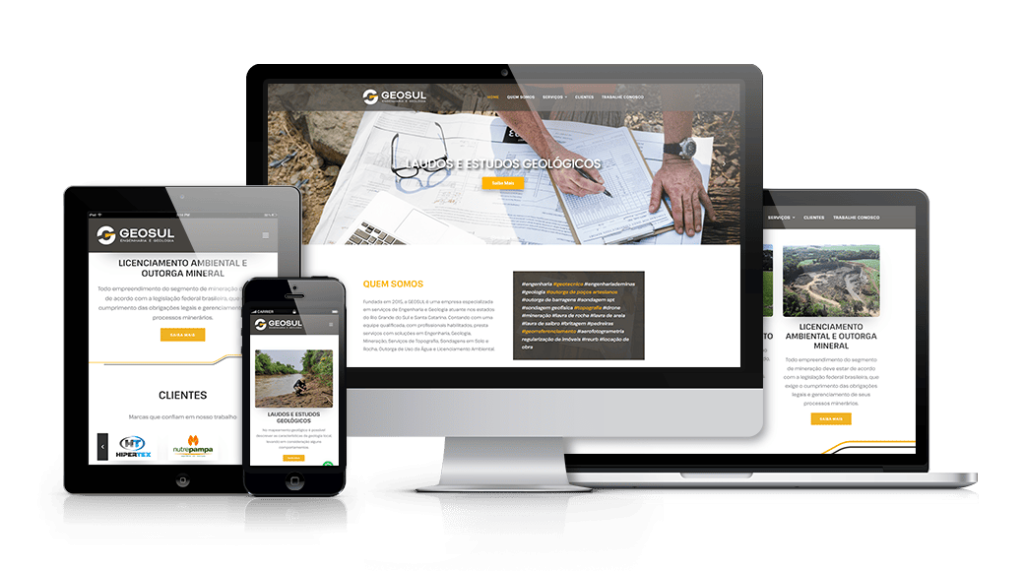 Mockup mostrando um projeto de criação de sites WordPress da OUSE WEB em múltiplos dispositivos.