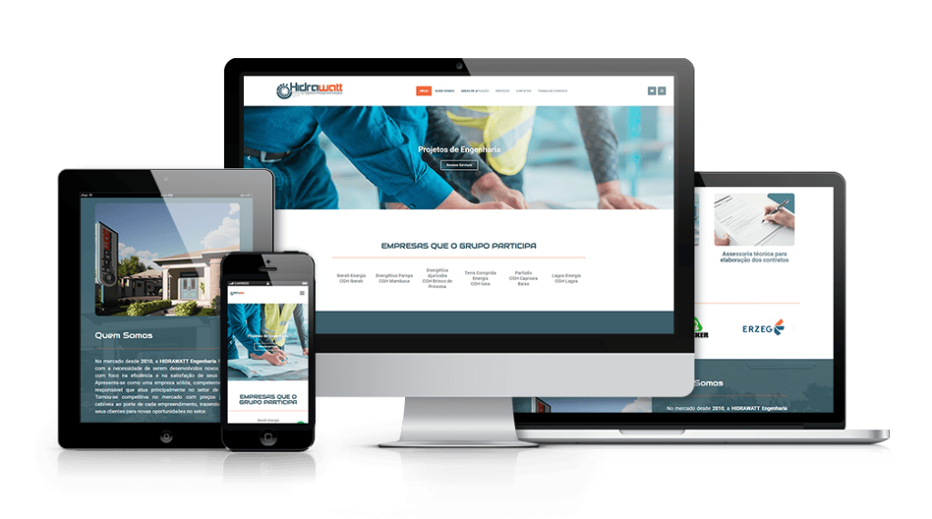 Mockup mostrando um projeto de criação de sites WordPress da OUSE WEB em múltiplos dispositivos.
