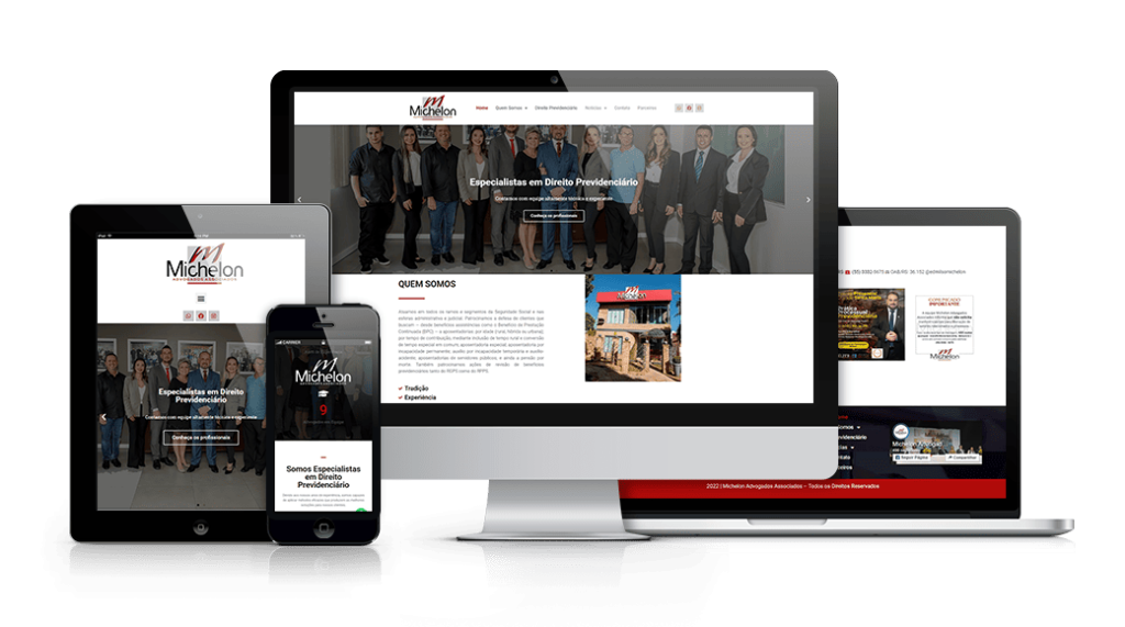 Mockup mostrando um projeto de criação de sites WordPress da OUSE WEB em múltiplos dispositivos.