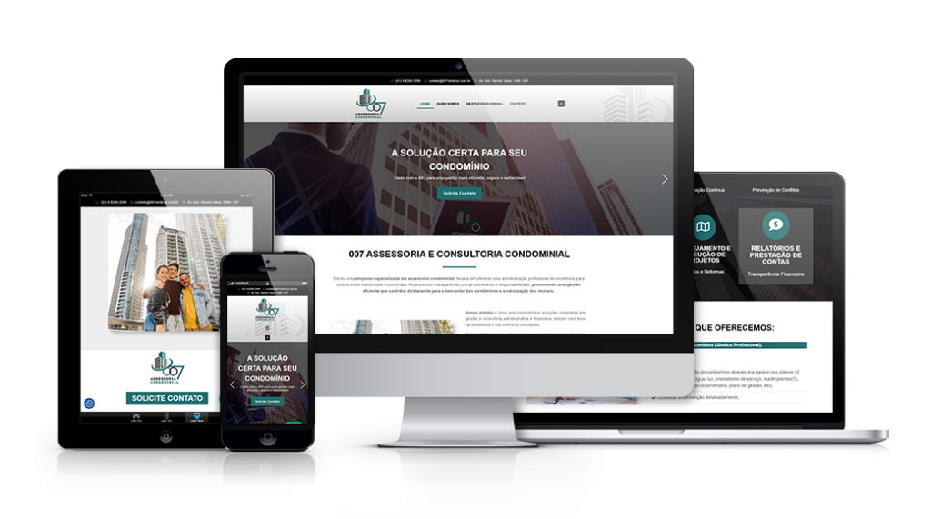 Mockup mostrando um projeto de criação de sites WordPress da OUSE WEB em múltiplos dispositivos.