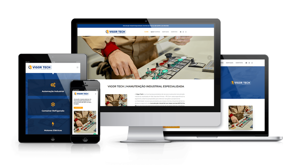 Mockup mostrando um projeto de criação de sites WordPress da OUSE WEB em múltiplos dispositivos.